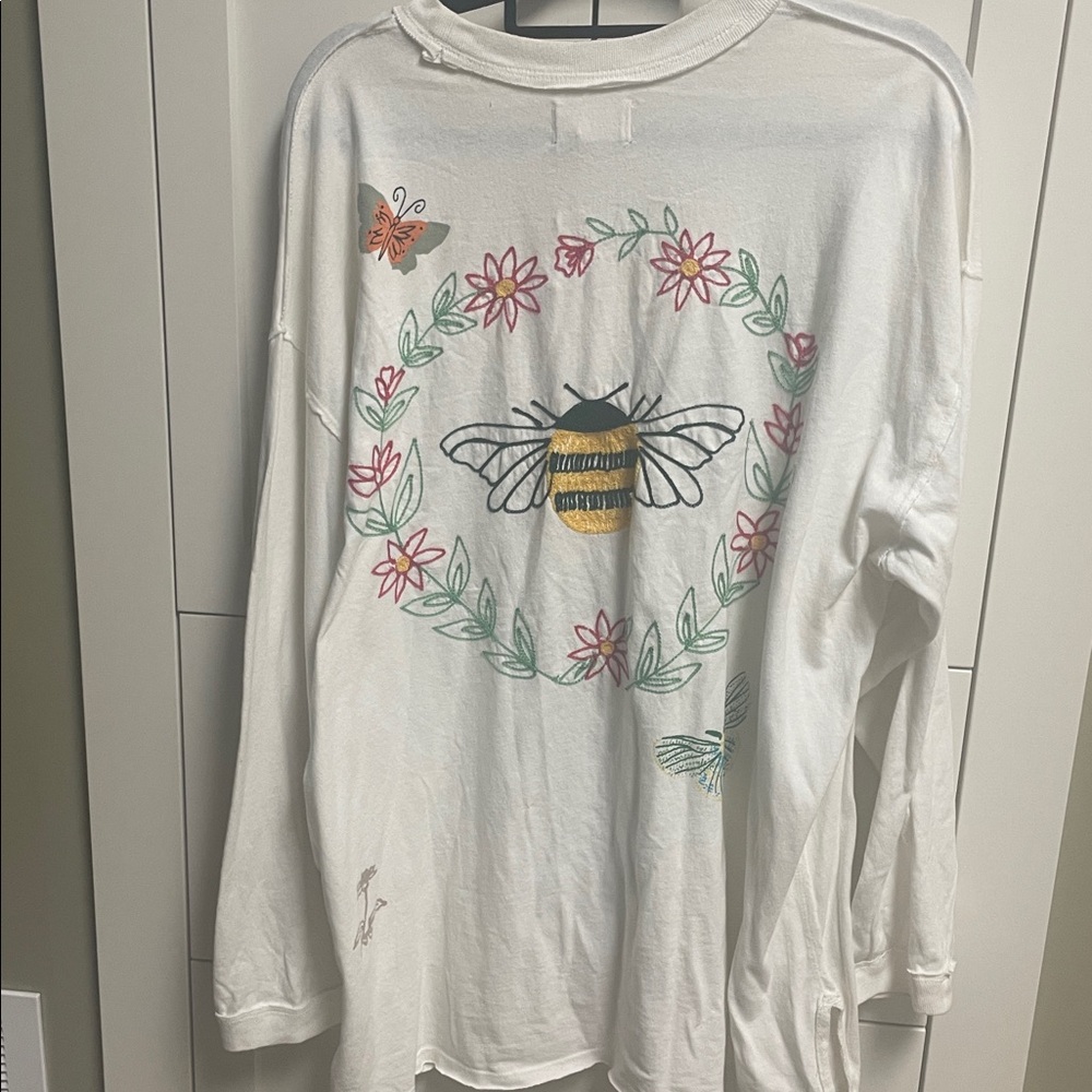 We The Free White Long Sleeve Tee with Nature & Insect Prints - Picture 3 of 4